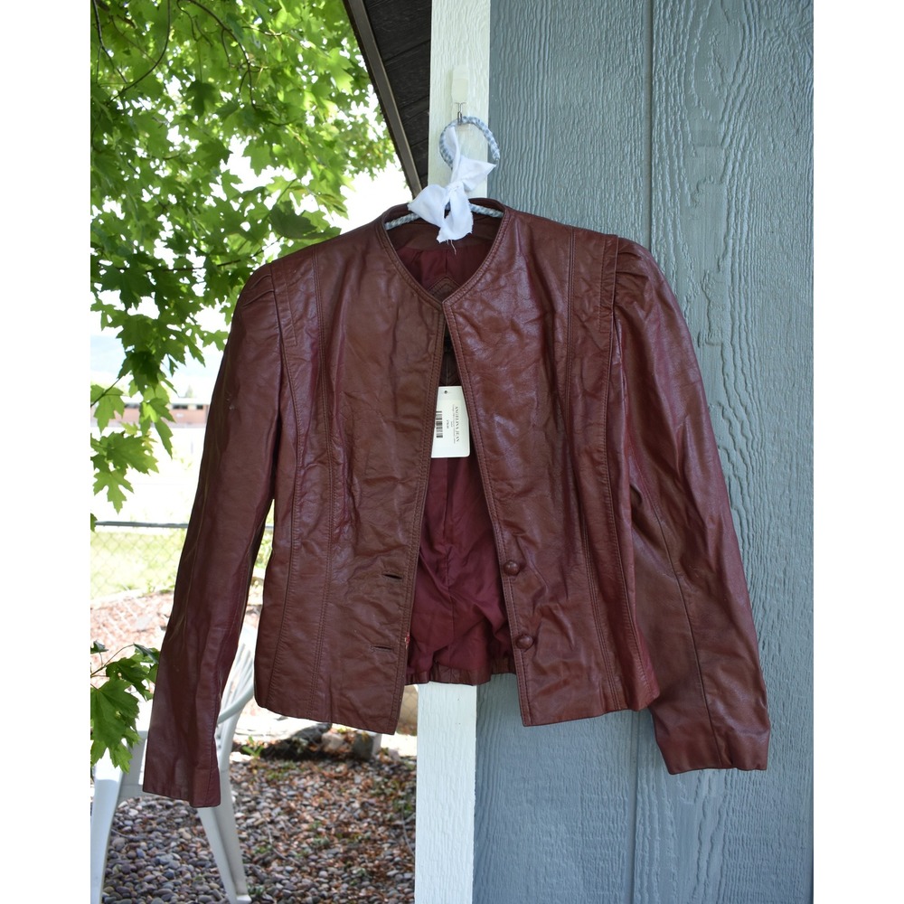 Foxmoor Vintage 1980s Oxblood Leather Jacket Burgundy Puffed Shoulder Size 5-6‎